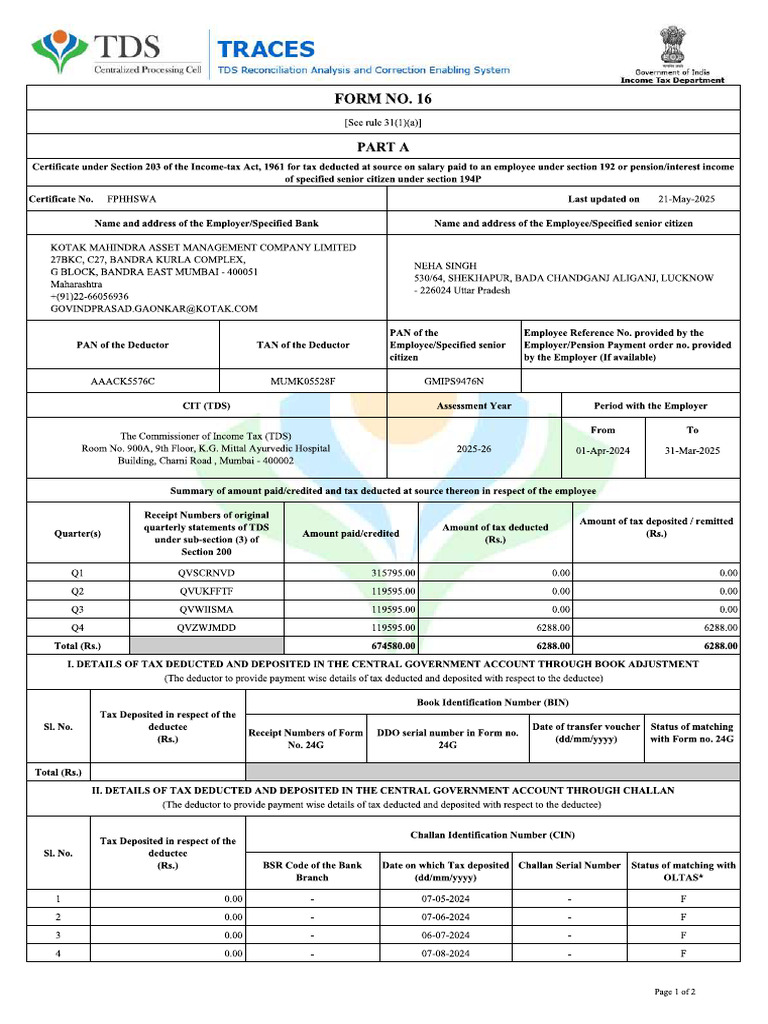 Form 16 A | PDF