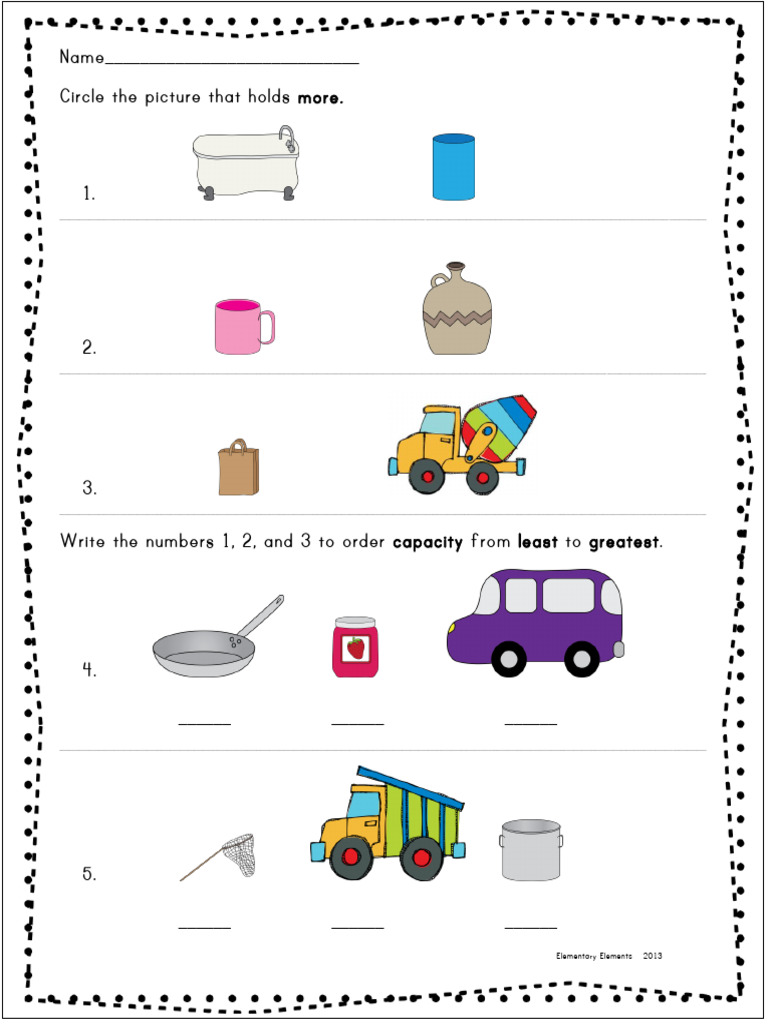 Capacity Comparison Activity Worksheet | PDF