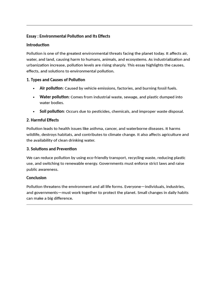 Essay On Environmental Pollution (Great As Referrance) | PDF