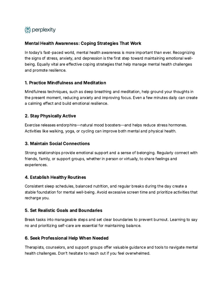 Mental Health Awareness - Coping Strategies That Wo | PDF