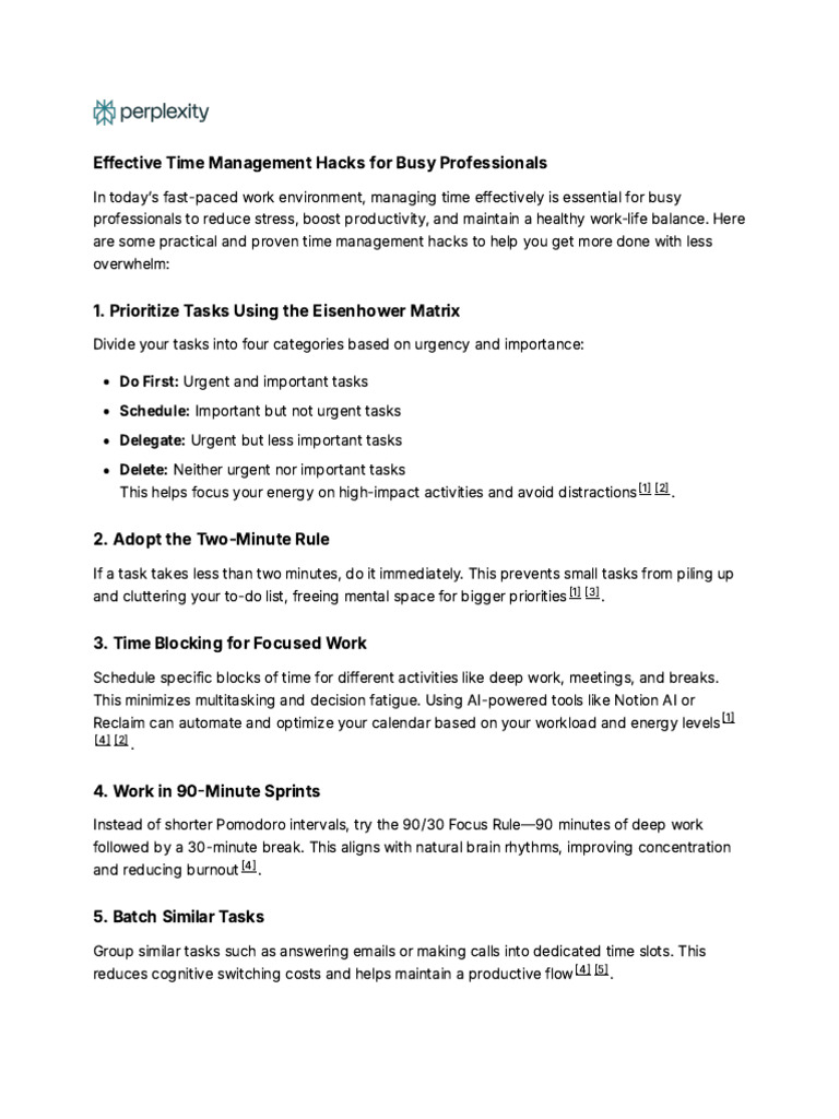 Effective Time Management Hacks For Busy Professio | PDF | Time ...