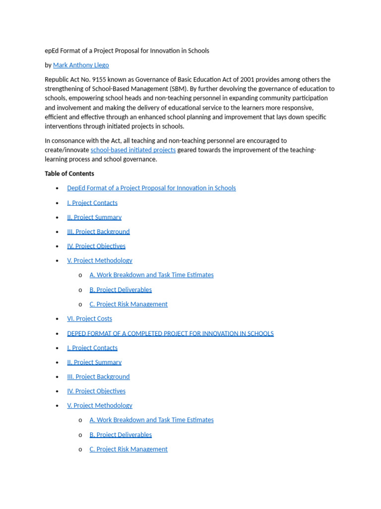 Project Proposal Format for Schools | PDF | Paragraph | Risk