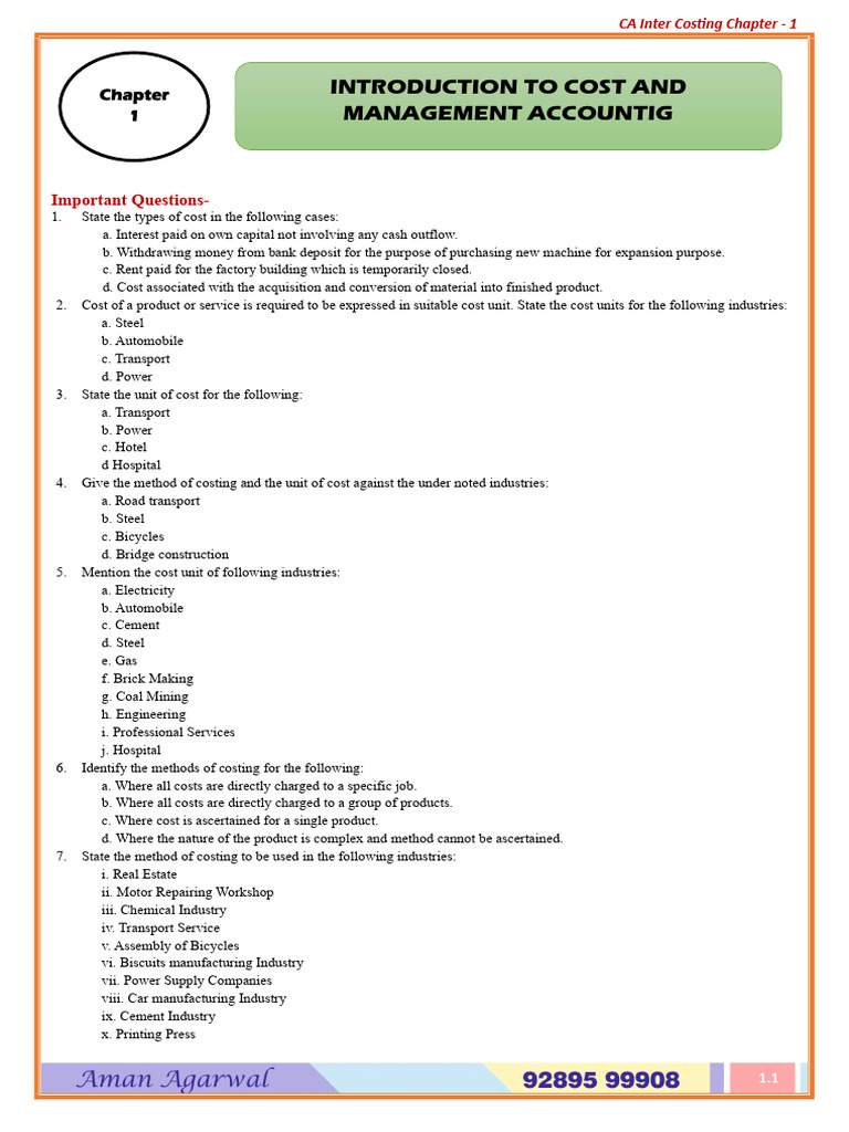 CA Inter Costing Theory Overview | PDF | Cost Accounting | Management ...