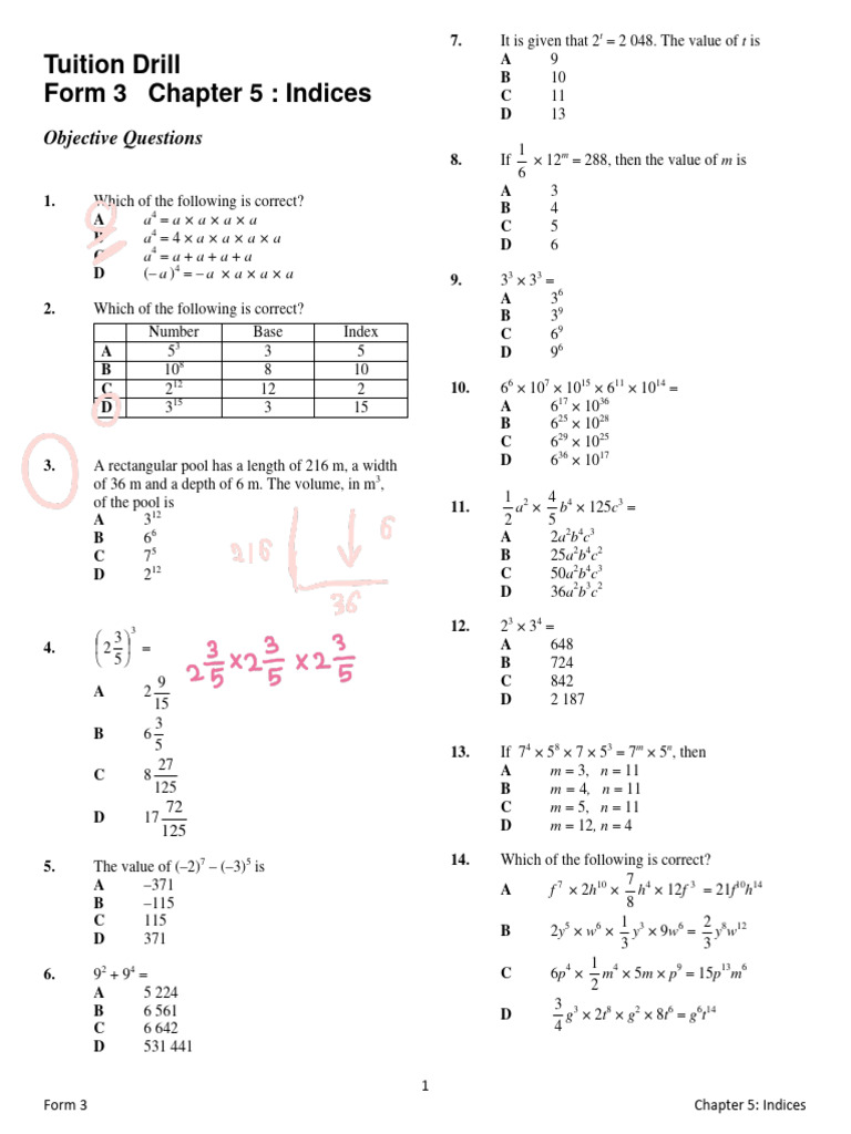 Review Exercise Form 3 Chapter 5 Indices | PDF | Chess | Chess Theory