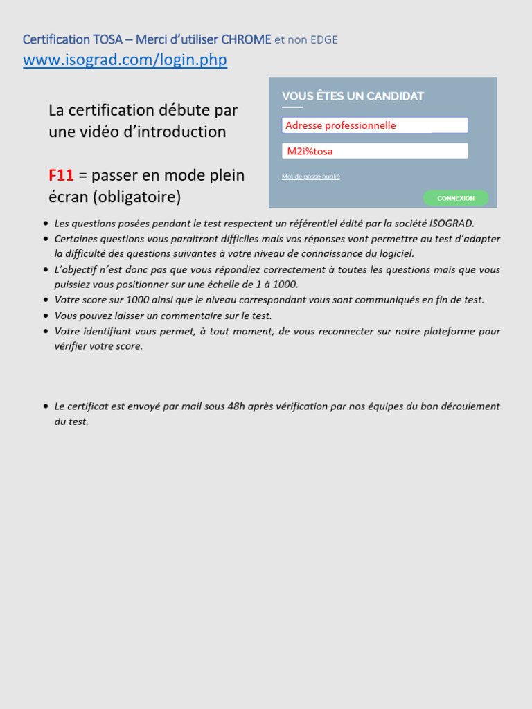 Certification TOSA : Guide et Instructions | PDF