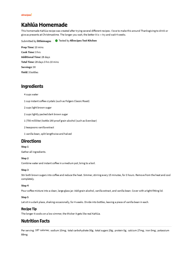 Homemade Kahlúa Recipe Guide | PDF