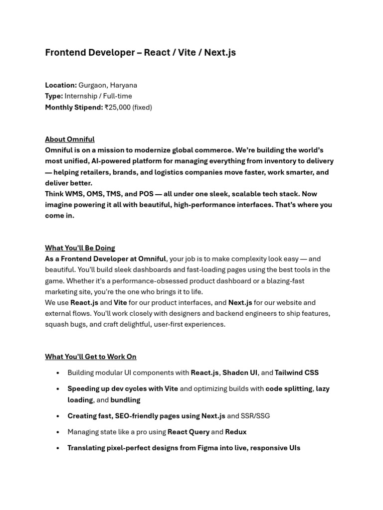 Frontend Developer Internship at Omniful | PDF | Computer Programming ...