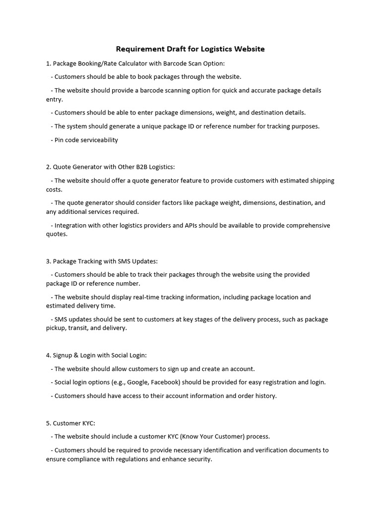 Logistics Website Requirement Draft | PDF | Logistics | Barcode