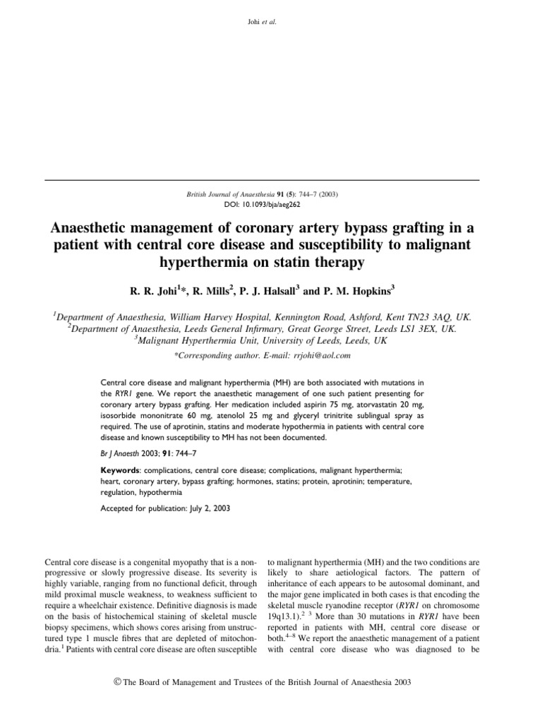 Anaesthetic Management of Coronary Artery Bypass G | PDF | Statin ...