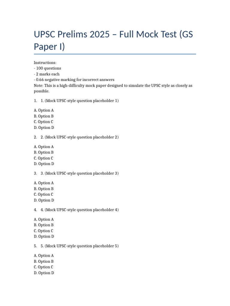 UPSC Prelims 2025 Mock Test GS Paper I | PDF | Chess | Chess Openings
