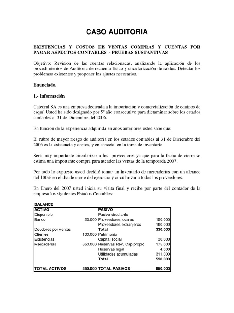 Caso Auditoria Existencias Costos de Ventas Compras y Cuentas Por Pagar ...