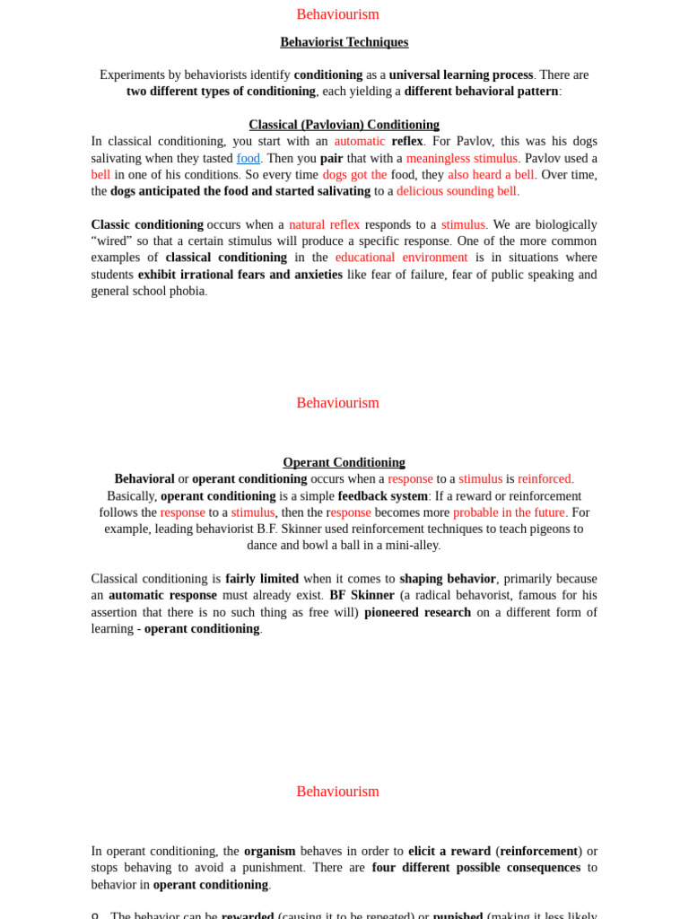 Behaviourism Slides | PDF | Behaviorism | Classical Conditioning