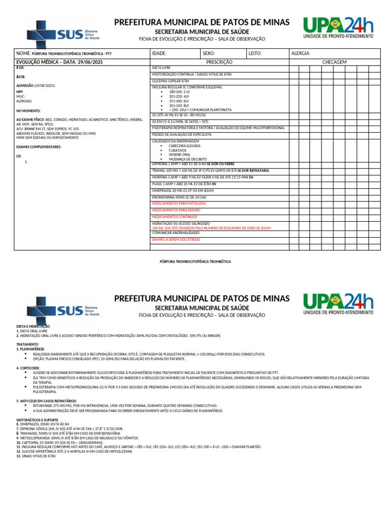 Evolução e Prescrição de PTT | PDF | Doenças e distúrbios | Medicina ...