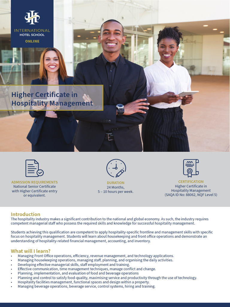 IHS Online Info Sheet Higher Certificate in Hospitality Management | PDF