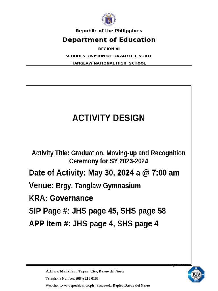 Graduation Ceremony Activity Design 2024 | PDF