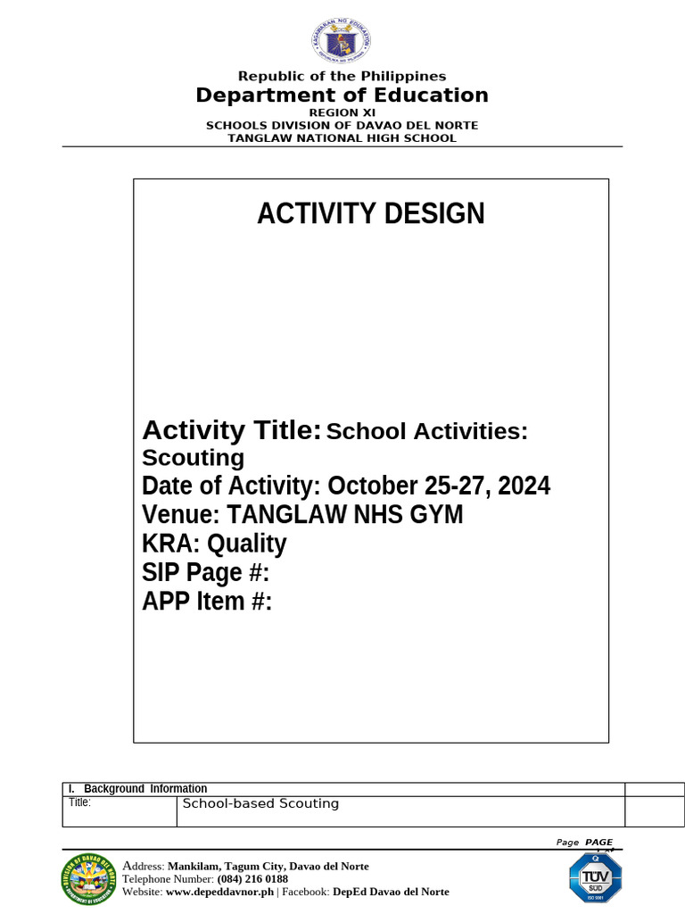 Activity Design For School Camporal | PDF