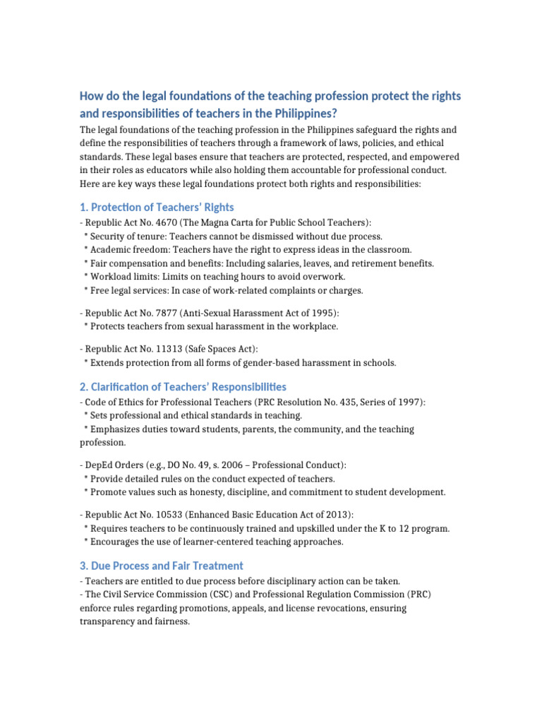 Legal Foundations Teaching Profession Philippines | PDF | Teachers ...