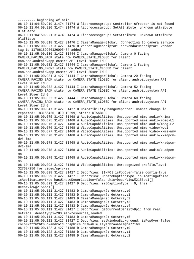 Camera State and Compatibility Logs | PDF | Computing Platforms ...