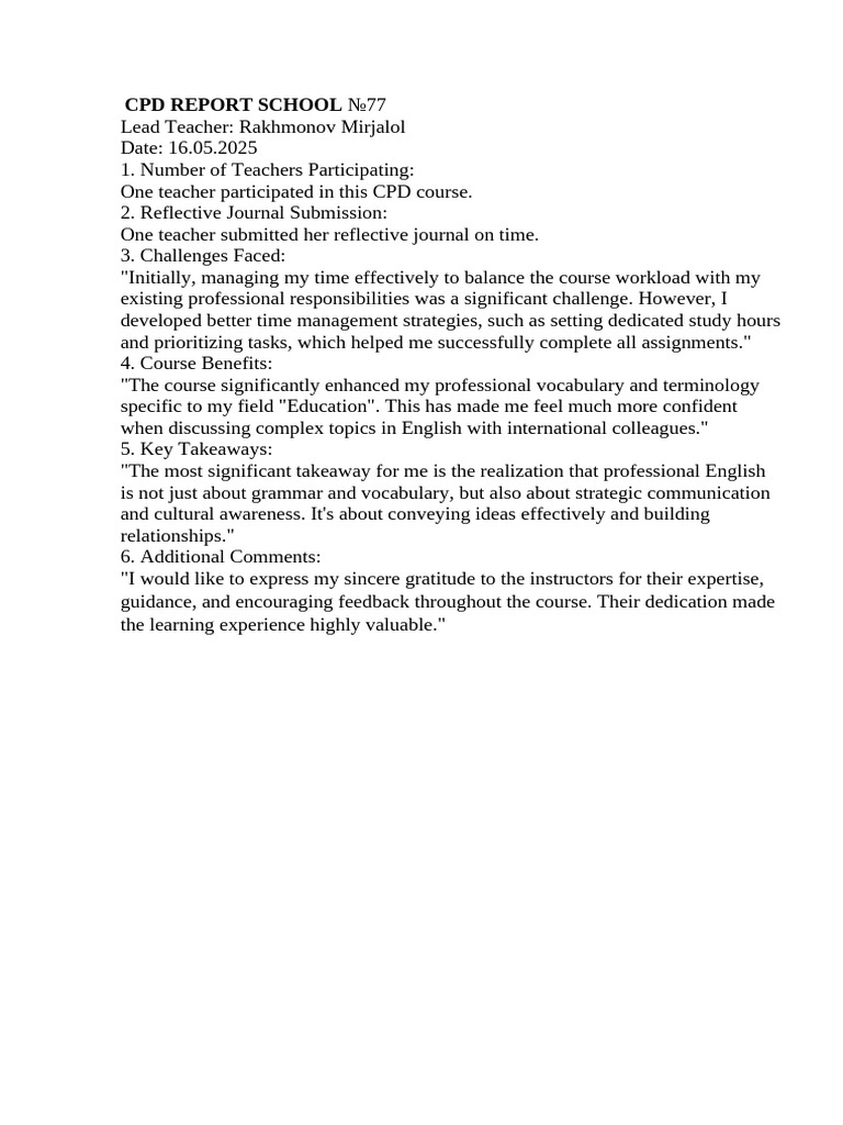 CPD Report School 77 | PDF