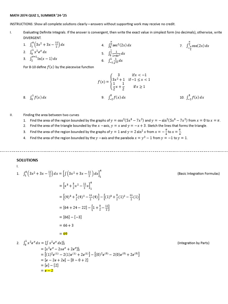 MATH 2074 Summer 2024 Quiz Solutions | PDF | Mathematical Analysis ...