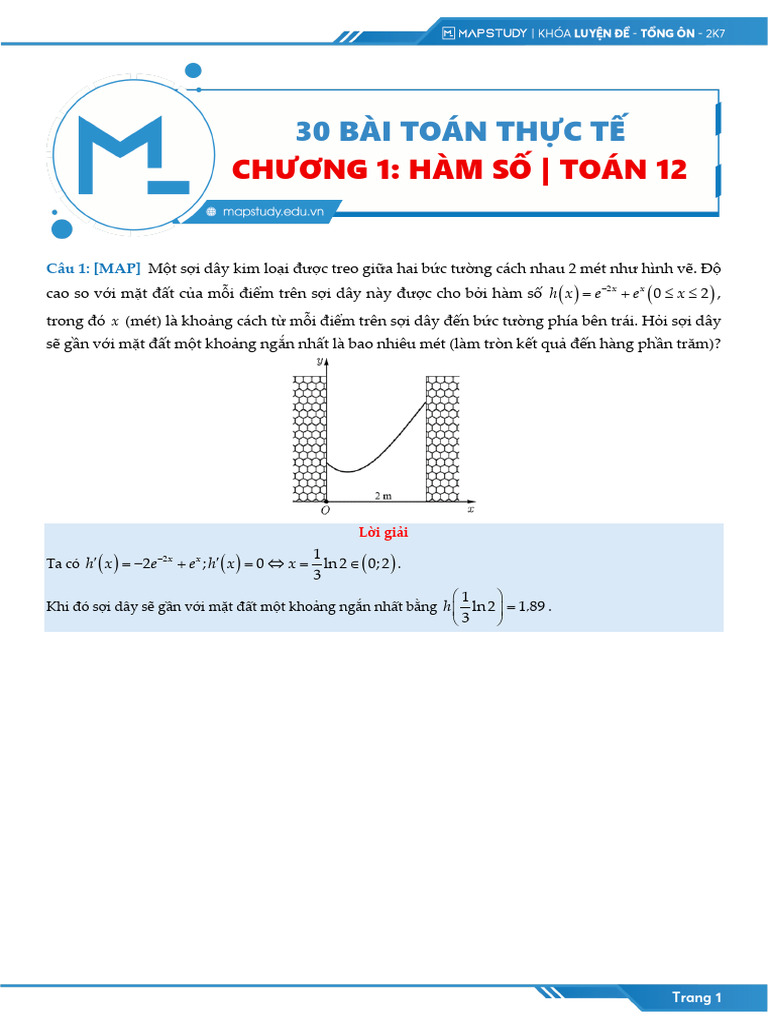 File Đẹp - 30 Bài Toán Thực Tế - Chương Hàm Số - Toán 12 | PDF