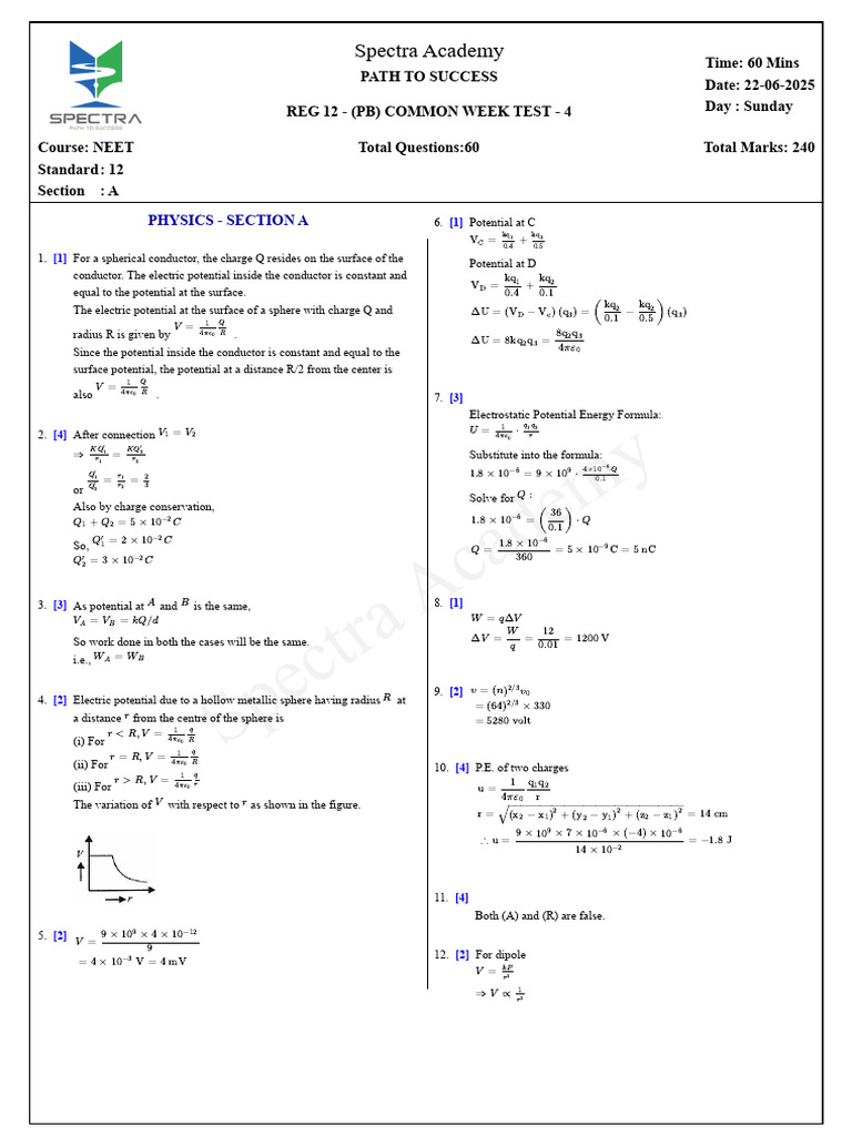 Reg 12 - (PB) Common Week Test - 4 - Solutions | PDF | Seed | Fertilisation