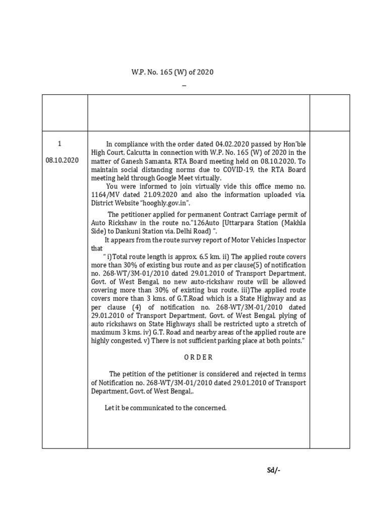 RTA Order on Auto Rickshaw Permits | PDF | Kolkata | Land Transport