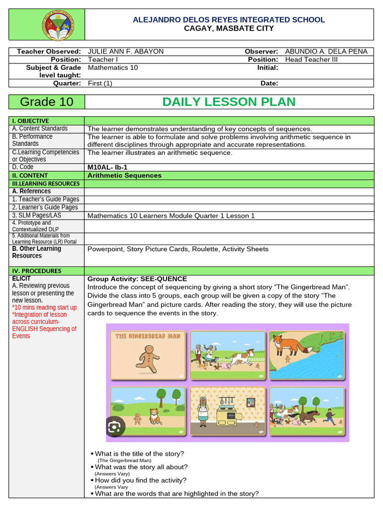 Cot Dlp Arithmetic Sequence Pdf Teachers Arithmetic