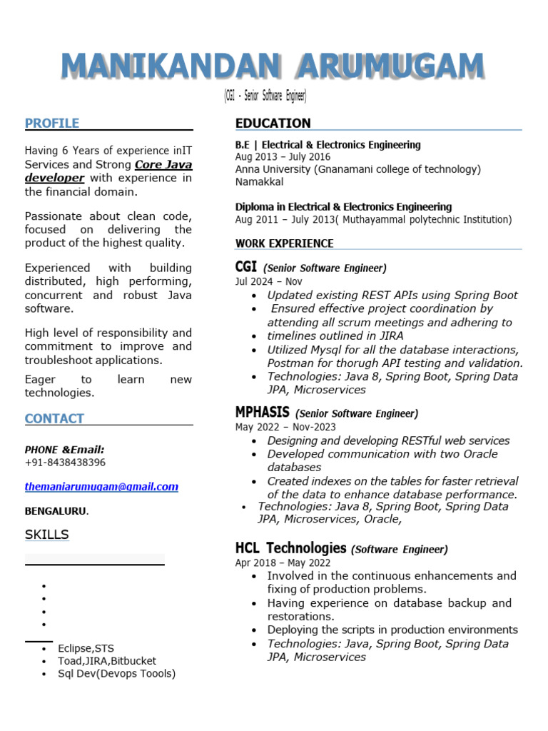 Core Java Developer with 6 Years Experience | PDF | Databases | My Sql