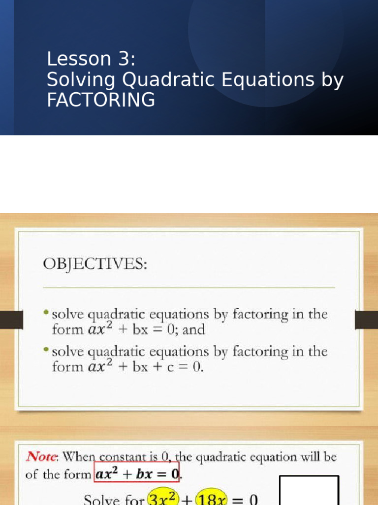 Solving Quadratic Equations by Factoring | PDF