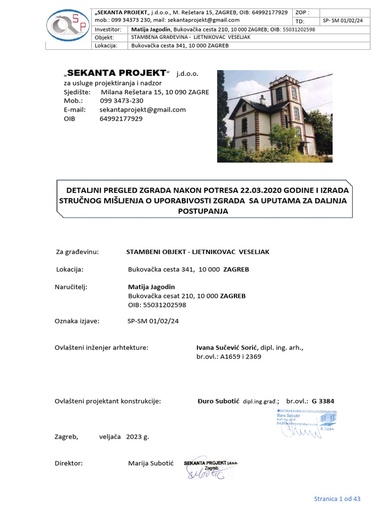 Detaljni Pregled Zgrade Od Posljedica Potresa | PDF