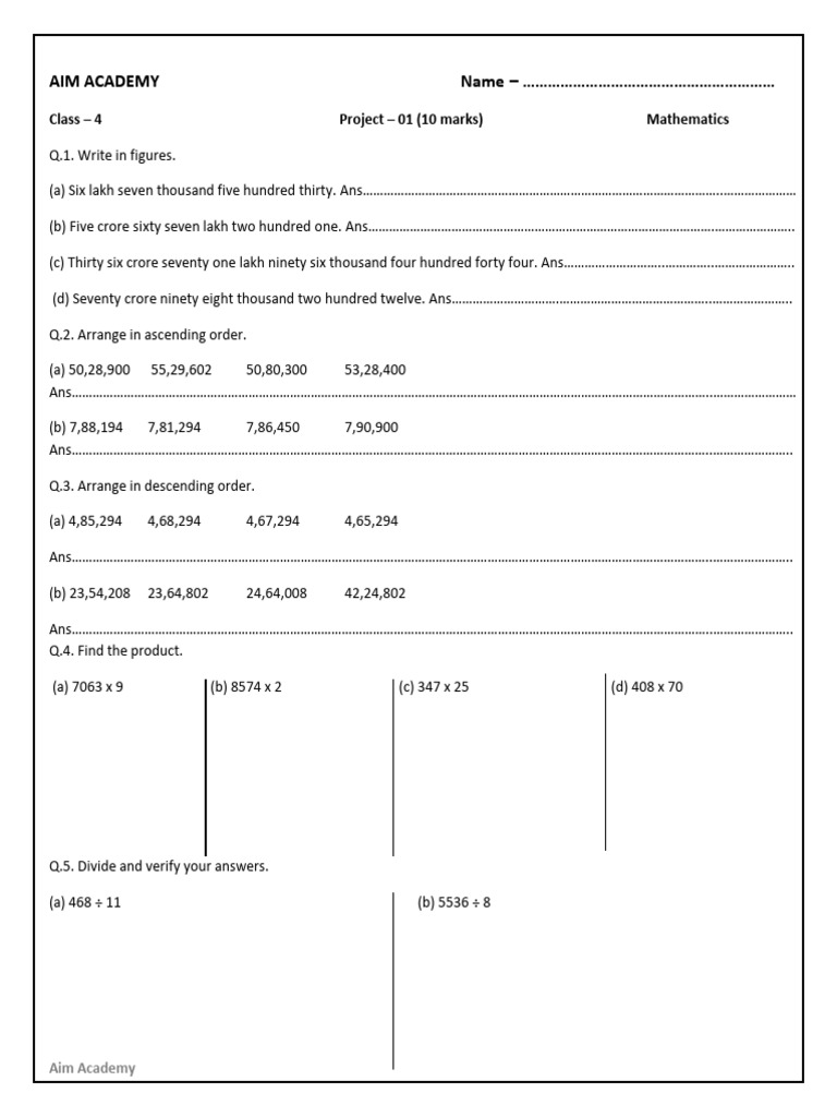 Class 4 Maths Multiplication Project | PDF | Mathematics
