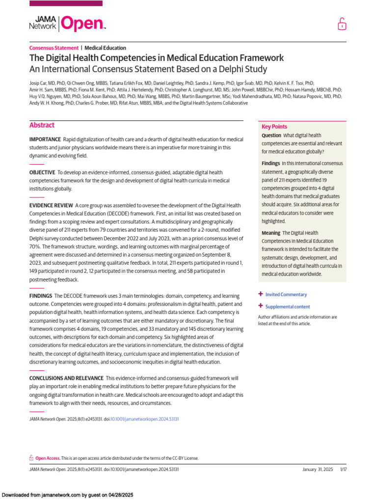 Digital Health Competencies Framework | PDF | Medical Education ...