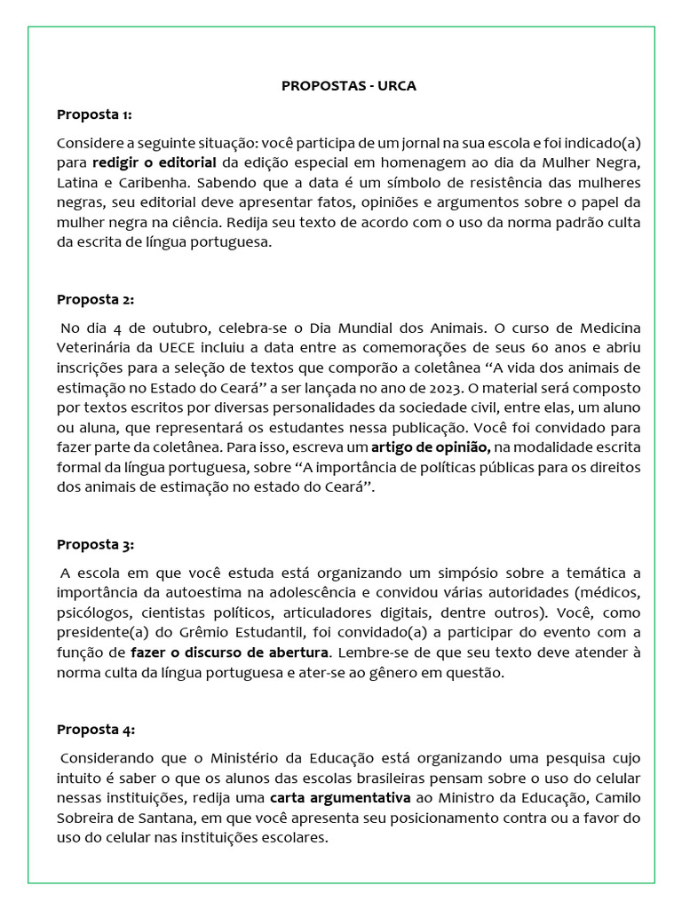 Propostas de Redação da URCA 2025.1 | PDF | Editorial | Narrativa