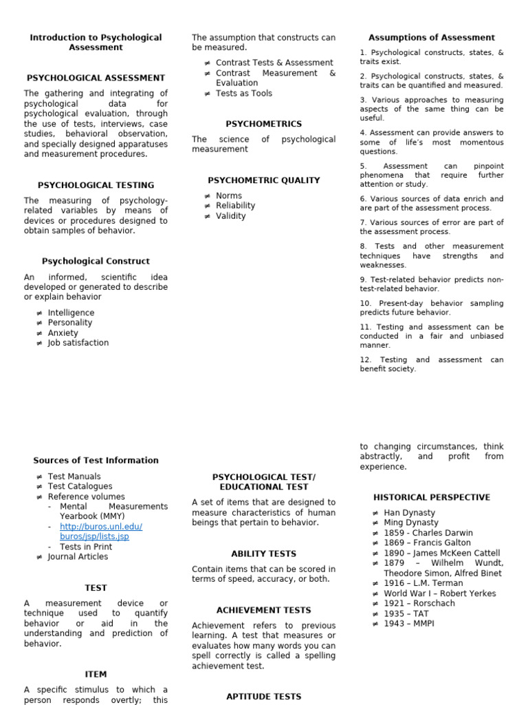 PRELIMS Psychological Assessment | PDF | Psychology | Psychological ...