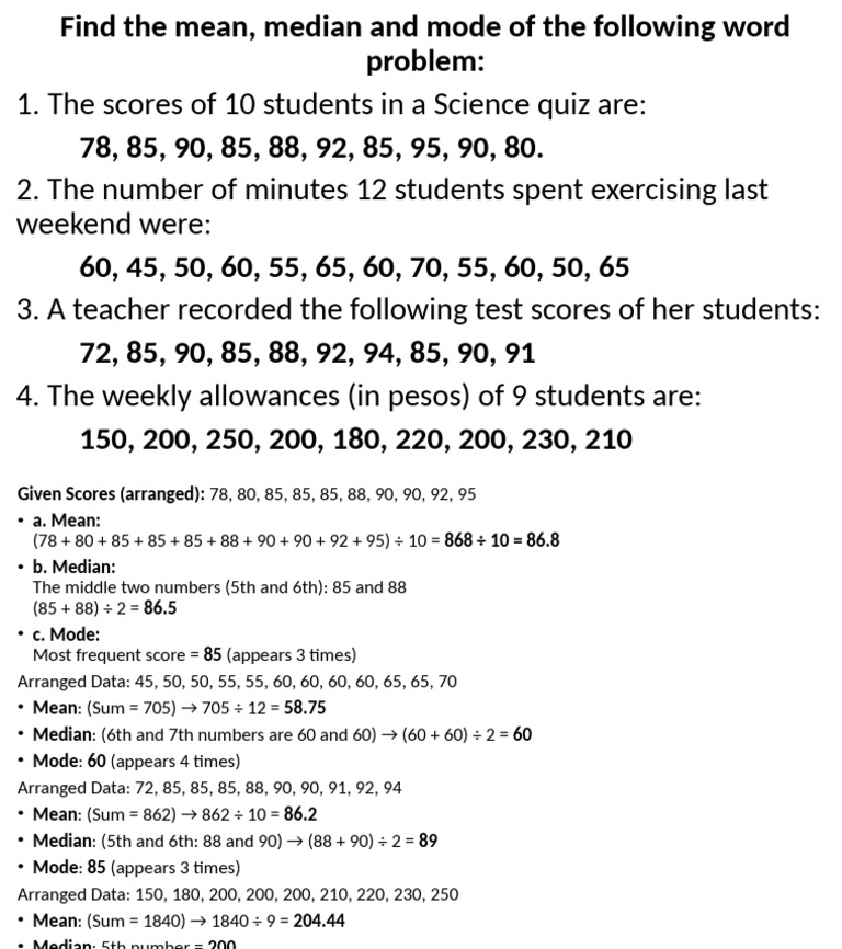 Remedial Quiz: Mean, Median, Mode | PDF