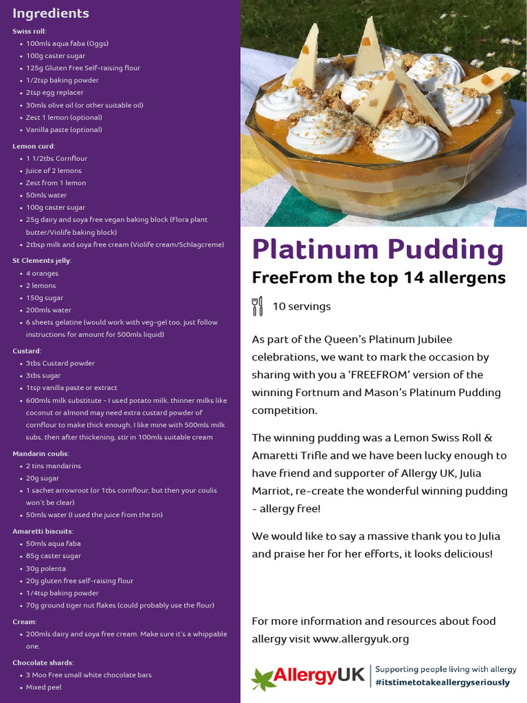 Allergy-Friendly Platinum Pudding Recipe | PDF | Custard | Foods