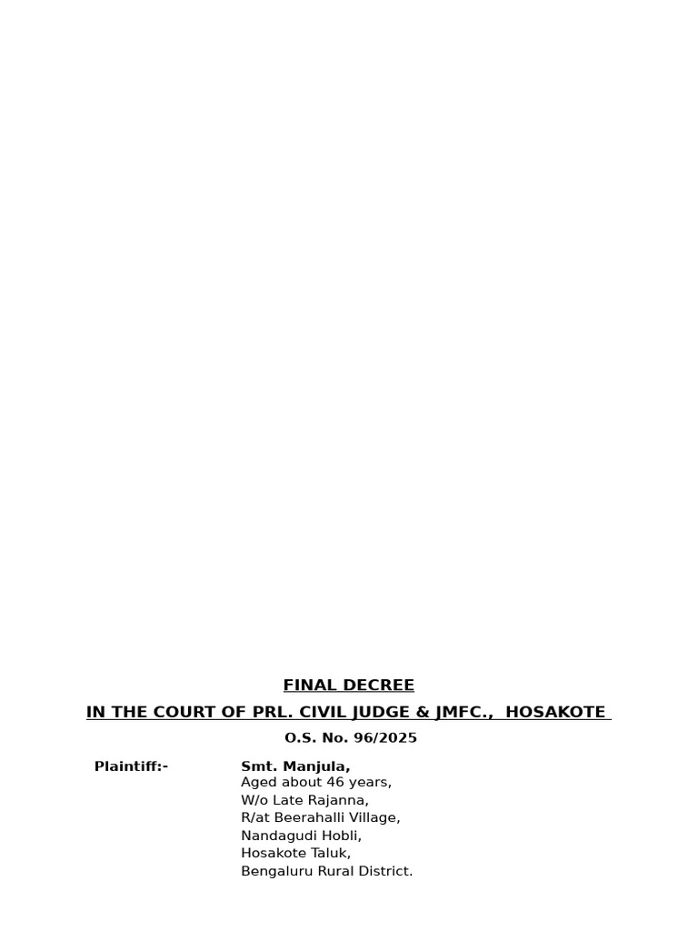 Final Decree for Partition in Hosakote | PDF | Lawsuit | Civil Law ...