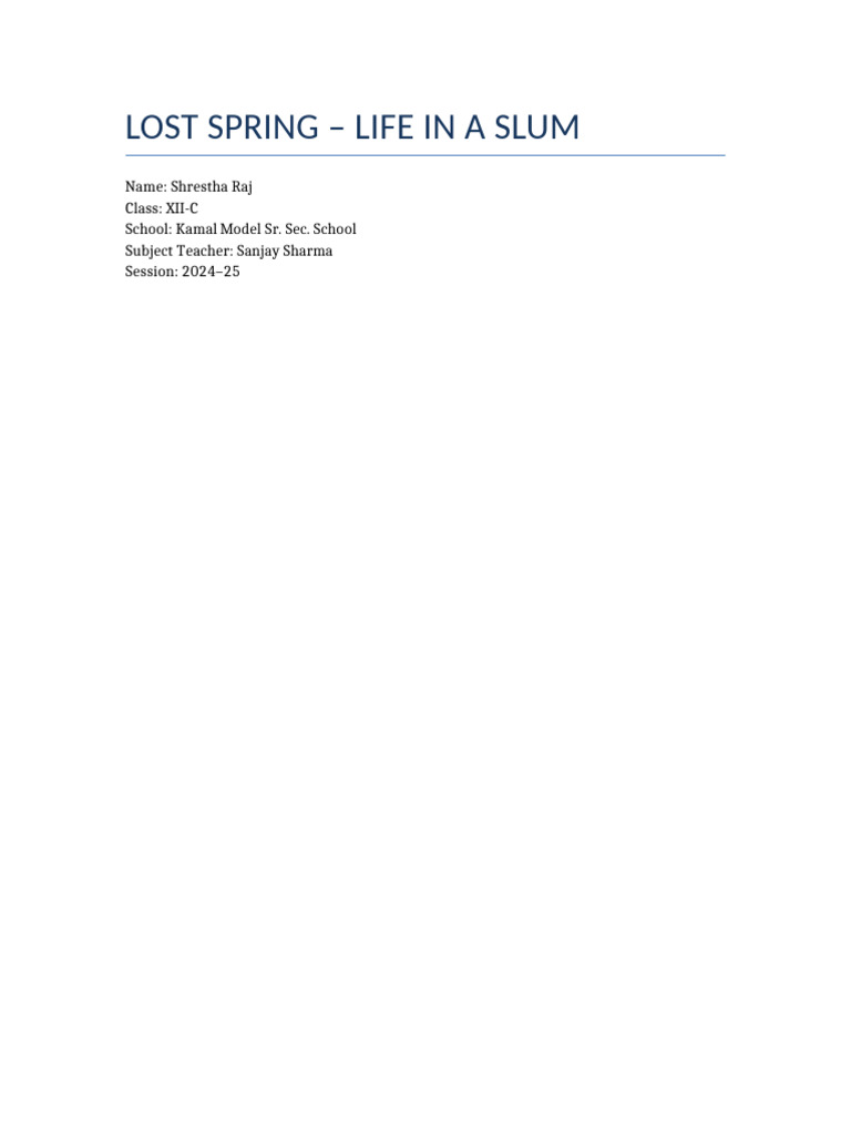 Lost Spring Project Shrestha Raj-1 | PDF | Slum