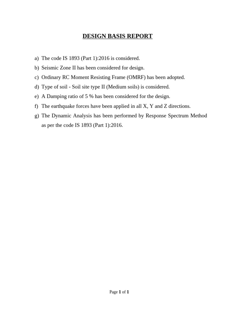 Seismic Design Basis Report IS 1893 | PDF