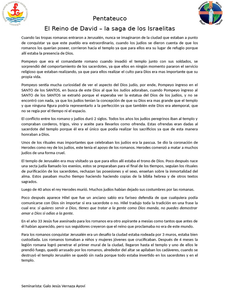 Pentateuco Reino de David | PDF | Templo en jerusalén | Sacerdote