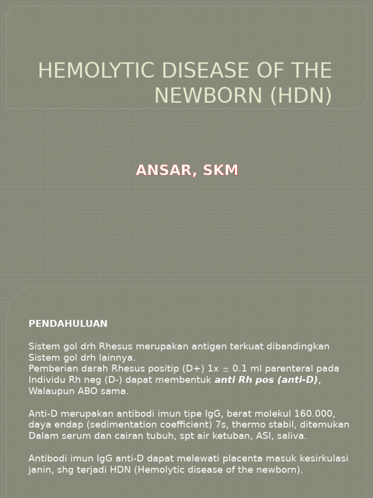 Hemolytic Disease of Newborn: HDN Rh | PDF