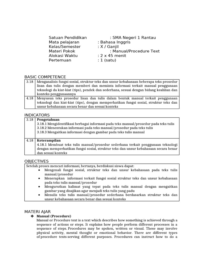 Procedure Texts in English Class X | PDF | Linguistics | Grammar