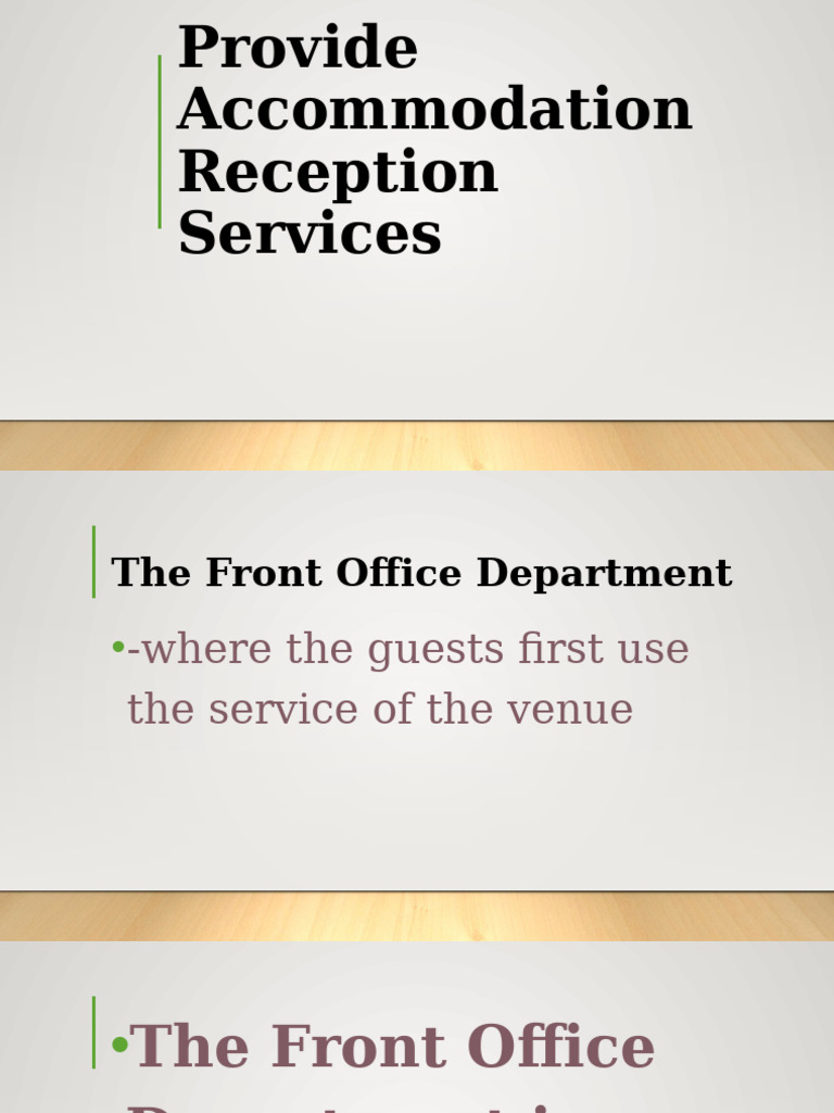 Provide Accomodation Reception Services (Lesson 1) | PDF | Photocopier ...