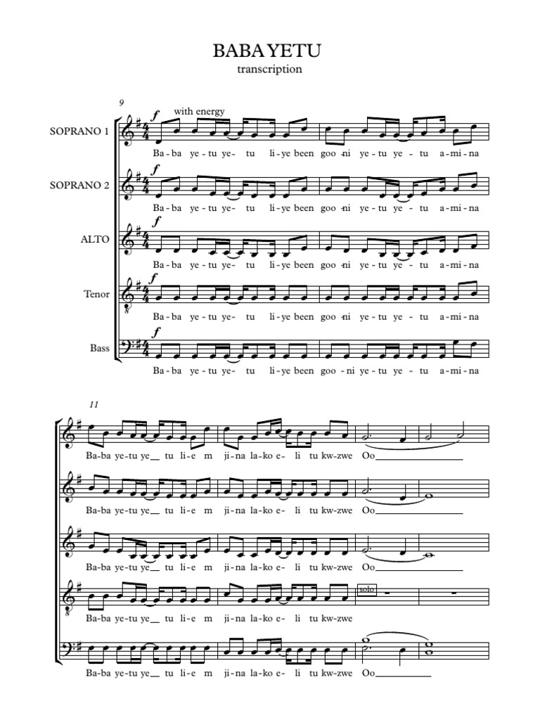 Baba Yetu (Transcription) | PDF