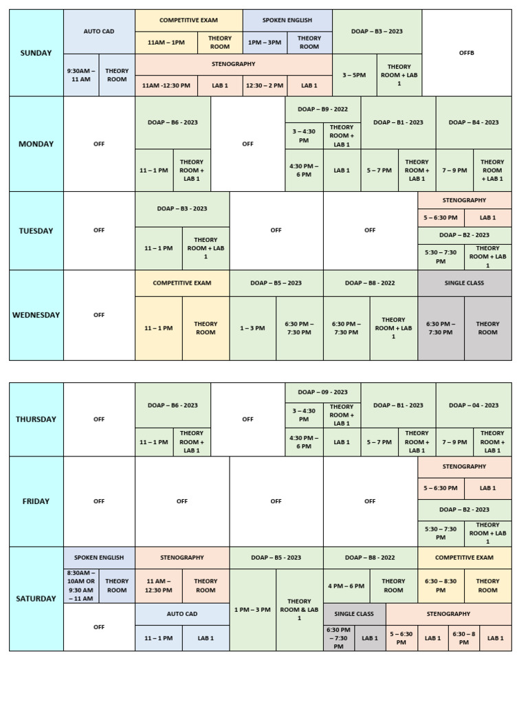 Weekly Class Schedule for DOAP Exams | PDF