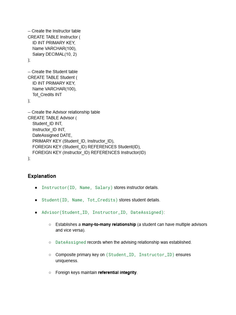 SQL Tables for Instructors and Students | PDF