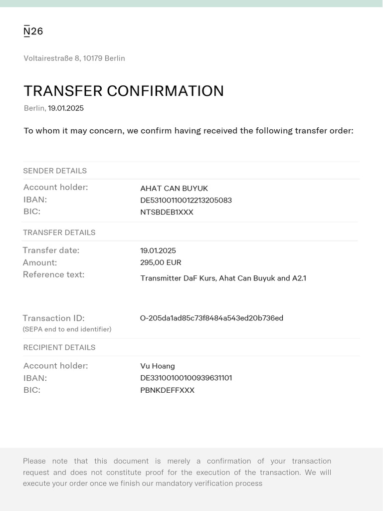 Transaction Confirmation Document | PDF