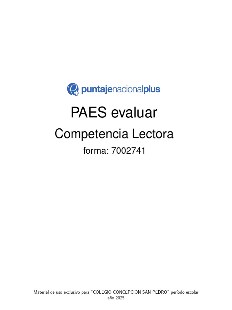 Evaluación PAES: Competencia Lectora 2025 | PDF | Mercurio (Elemento ...