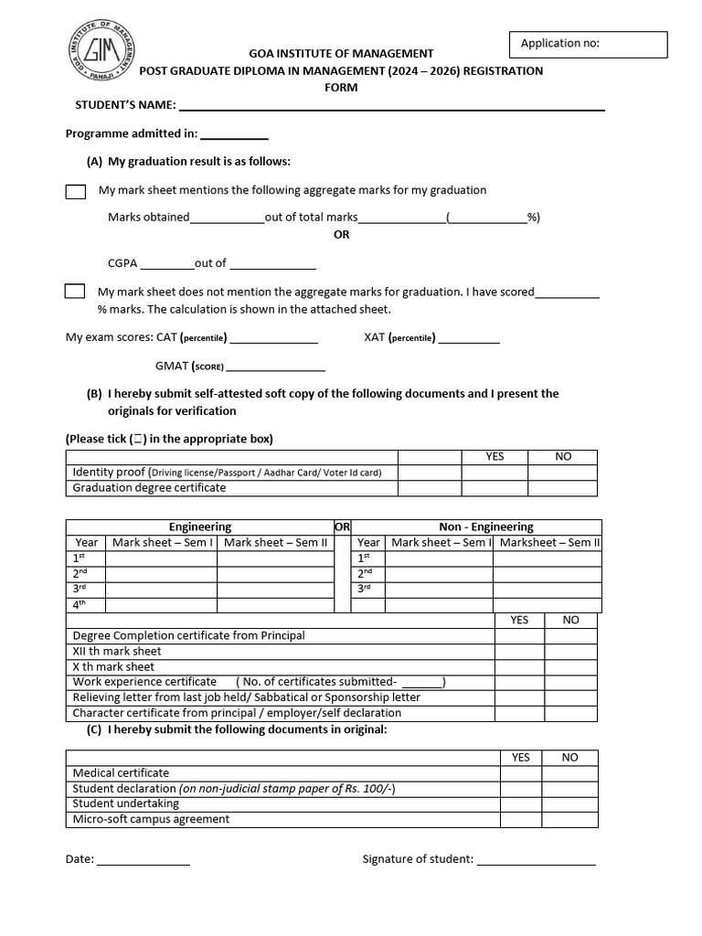 Goa Institute PGDM Registration Form | PDF
